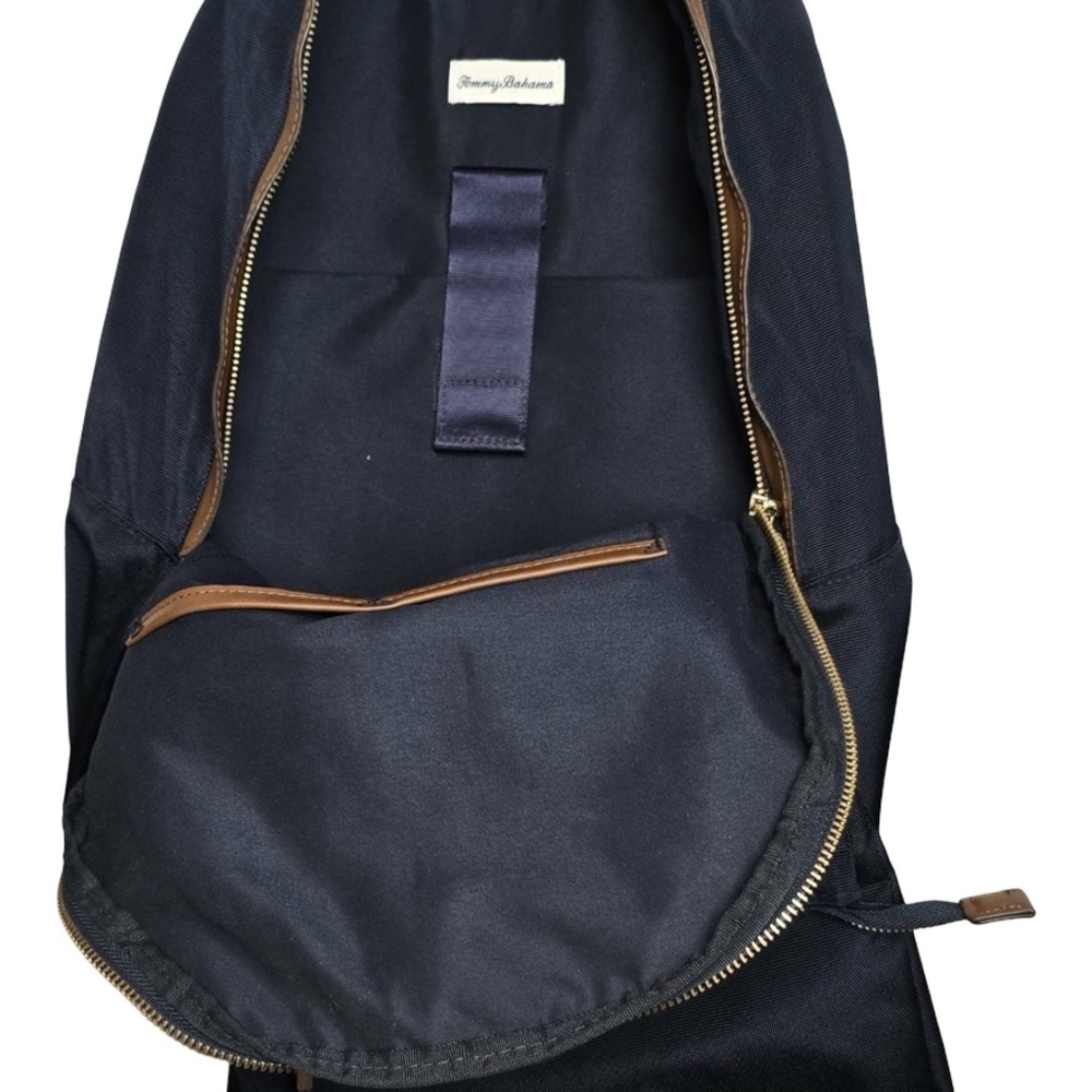 TOMMY BAHAMA Travel Laptop Backpack Crossbody Bag Navy Faux Leather Trim - Picture 4 of 5